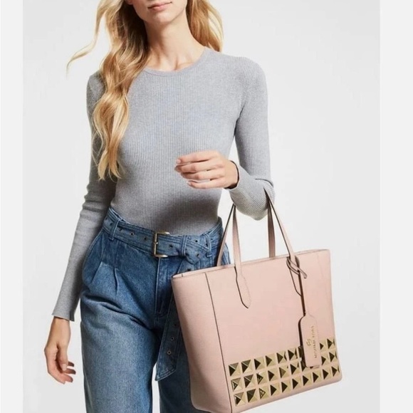 NEW***MICHAEL KORS Sinclair East West large studs leather large tote bag - PINK - Picture 2 of 14